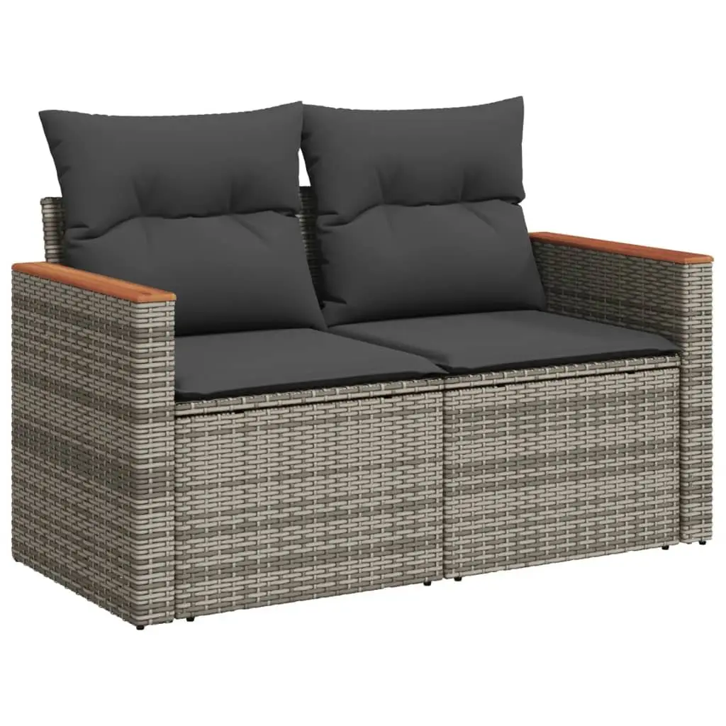 11 Piece Outdoor Garden Sofa Set with Cushions Grey Poly Rattan Patio Furniture