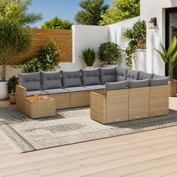 Garden Sofa Set 11 Piece Outdoor Furniture Patio Beige Poly Rattan Modular