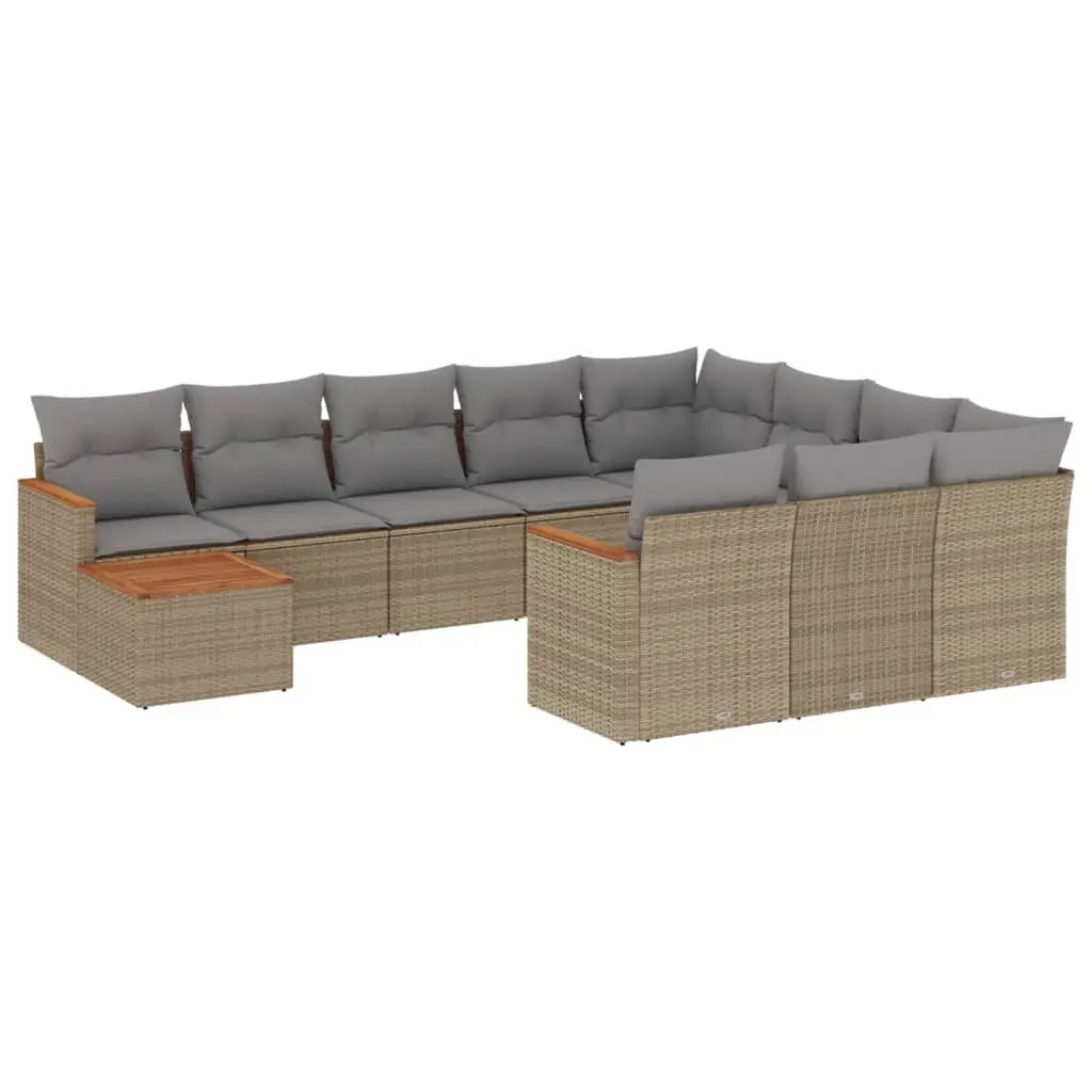 Garden Sofa Set Modular 11 Piece Outdoor Furniture Beige Poly Rattan