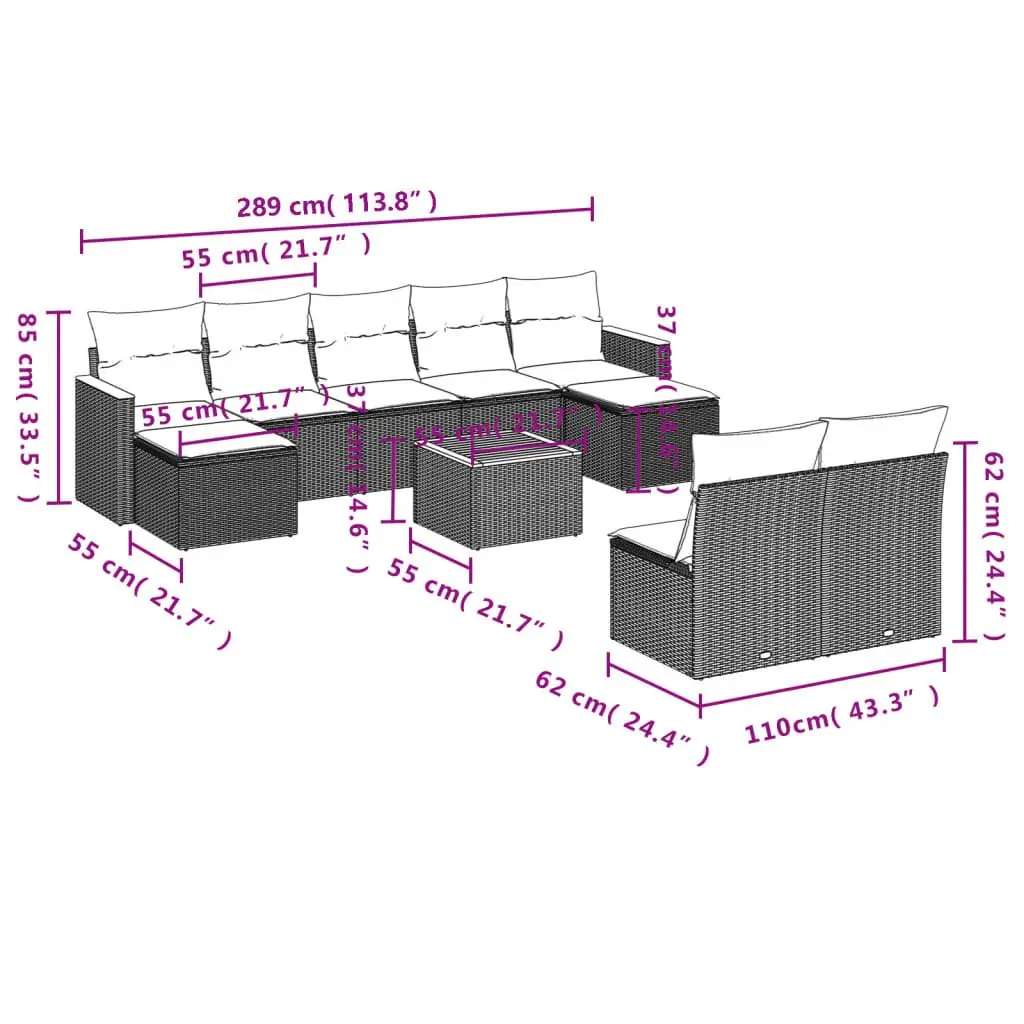 10 Piece Grey Garden Sofa Set