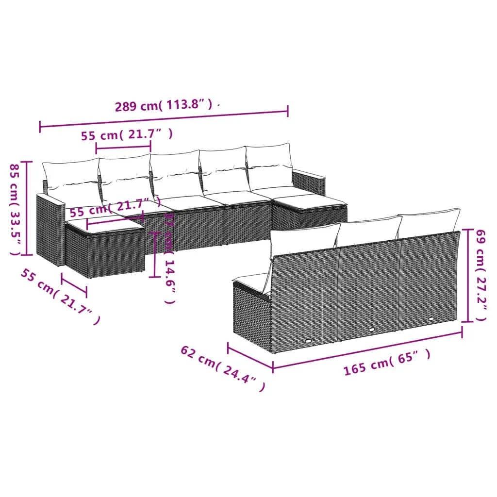 Garden Sofa Set 10 Piece Outdoor Patio Furniture Black Poly Rattan Modular