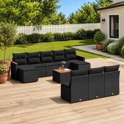 Friendly 11-Piece Black Garden Sofa Set for You