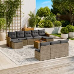 Garden Sofa Set 11 Piece Outdoor Patio Furniture Poly Rattan Grey Modular