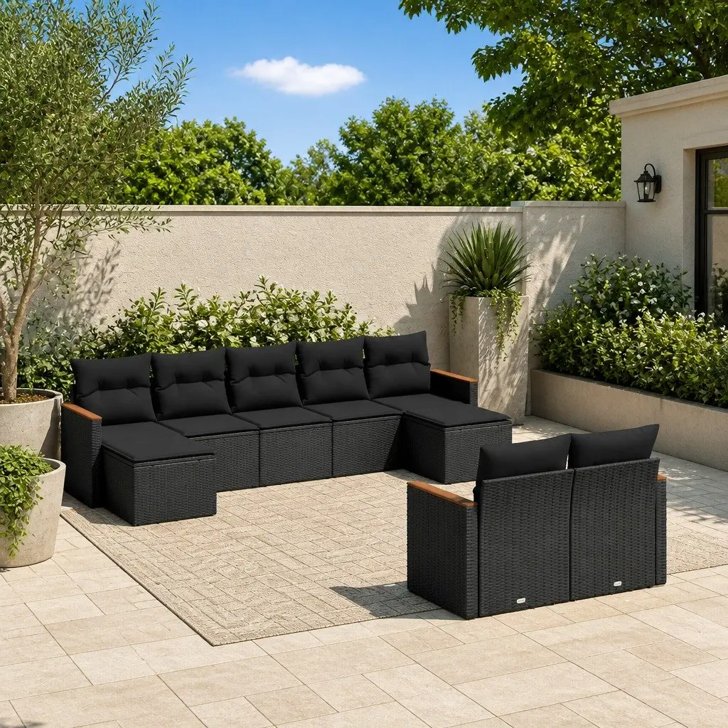 Garden Sofa Set 9 Piece Outdoor Furniture Modular Patio Lounge with Cushions