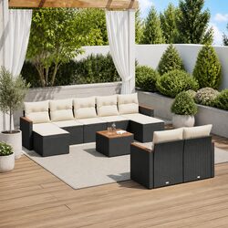 Garden Sofa Set 10 Piece Outdoor Furniture Black Poly Rattan Patio Lounge