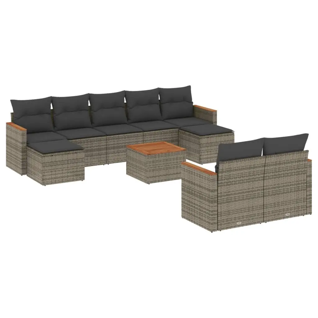 Garden Sofa Set Grey 10 Piece Outdoor Furniture Poly Rattan Patio Seating
