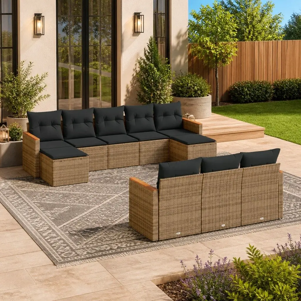 Garden Sofa Set 10 Piece Outdoor Furniture Patio Sectional with Cushions Grey