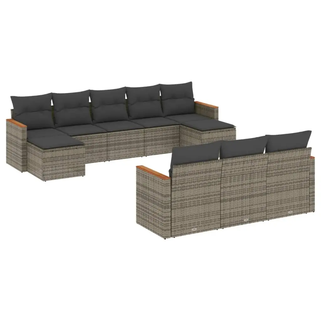 Garden Sofa Set 10 Piece Outdoor Furniture Patio Sectional with Cushions Grey