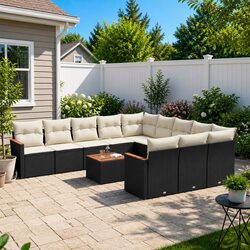 12 Piece Garden Sofa Set Outdoor Furniture Black Poly Rattan Patio Lounge