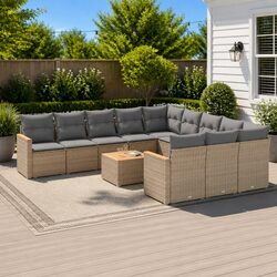 Garden Sofa Set 12 Piece Outdoor Furniture Patio Beige Poly Rattan Modular