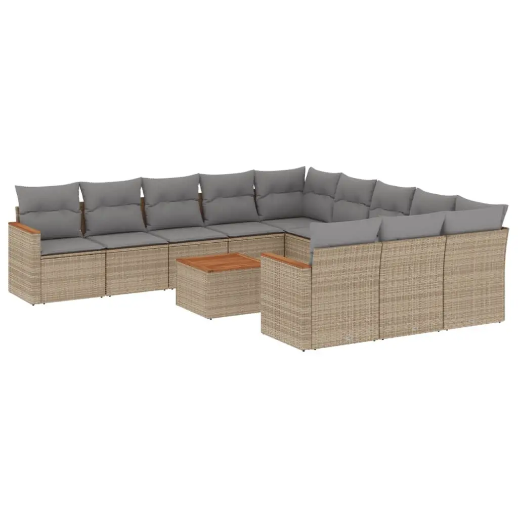 Modular Garden Sofa Set 12 Piece Outdoor Furniture Beige Poly Rattan