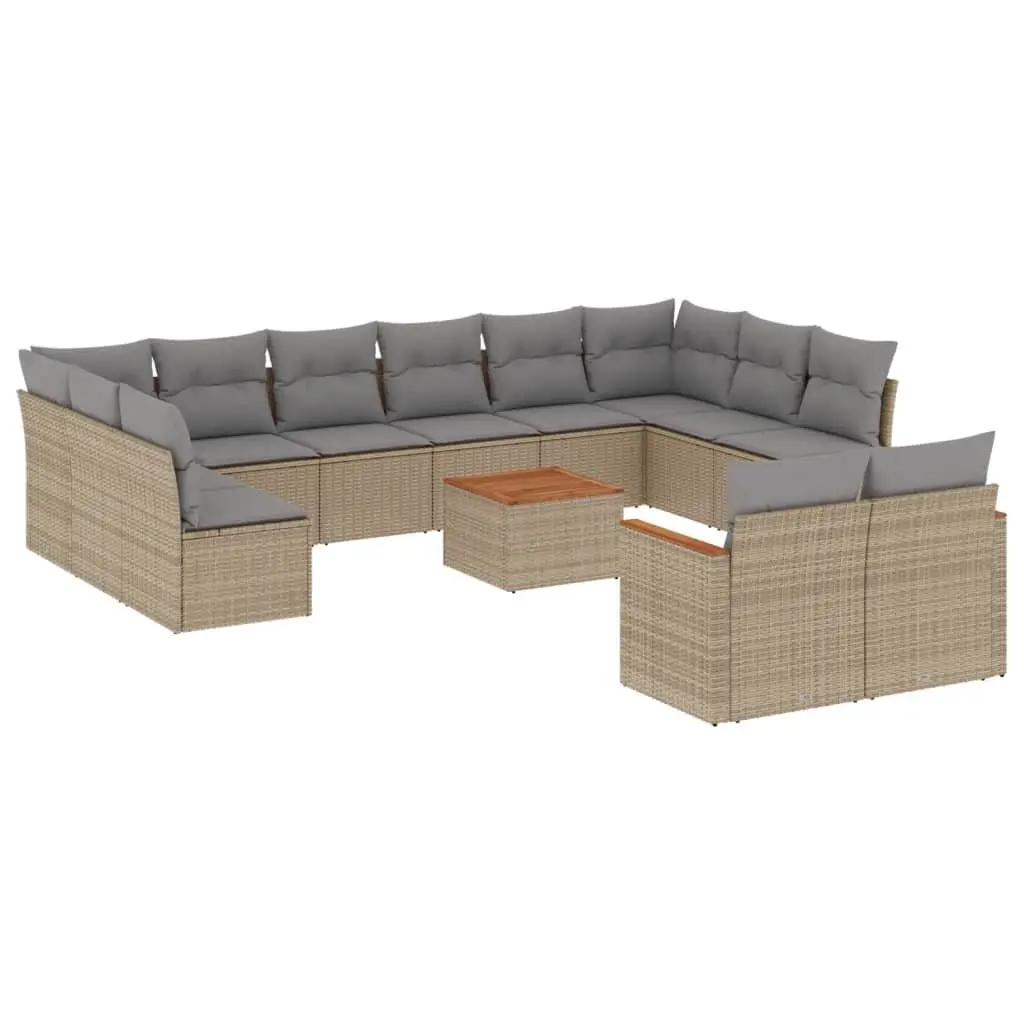Outdoor Furniture Sofa Set Modular 13 Piece Beige Poly Rattan for Patio