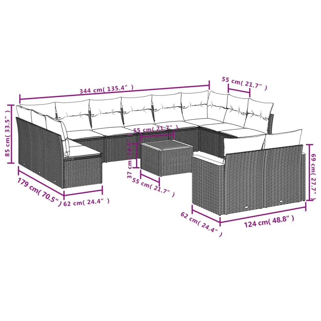 Outdoor Furniture Set Modular Grey Rattan Garden Sofa 13 Piece Patio Seating