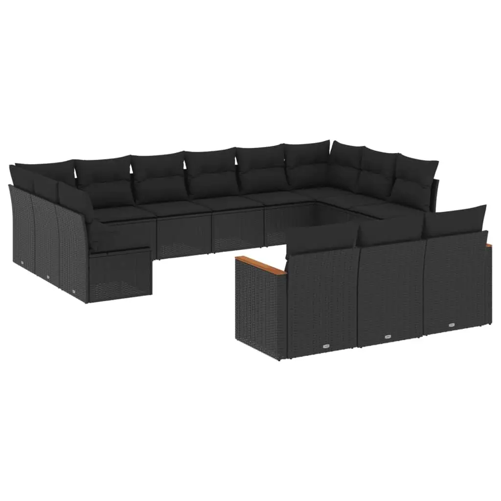 Outdoor Garden Sofa Set 13 Piece Black Poly Rattan Patio Furniture with Cushions