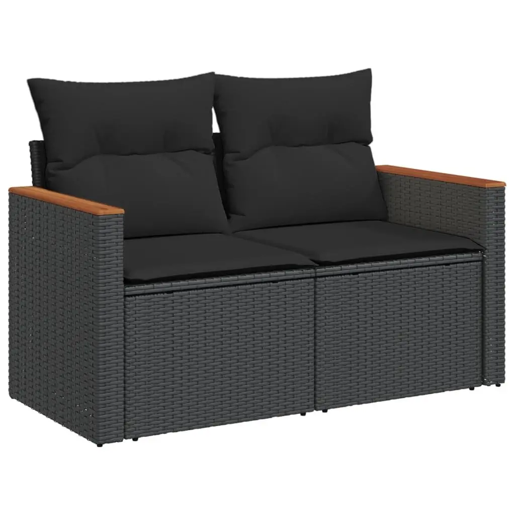 Outdoor Garden Sofa Set 13 Piece Black Poly Rattan Patio Furniture with Cushions