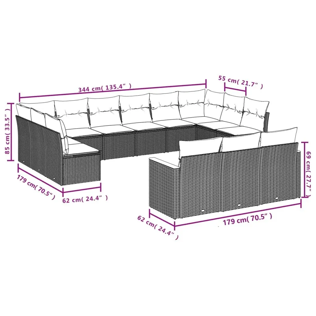 Garden Sofa Set 13 Piece Outdoor Furniture Patio Rattan Black Modular Seating