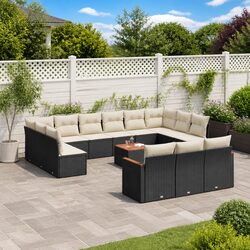 Garden Sofa Set 14 Piece Outdoor Furniture Black Poly Rattan Patio Lounge