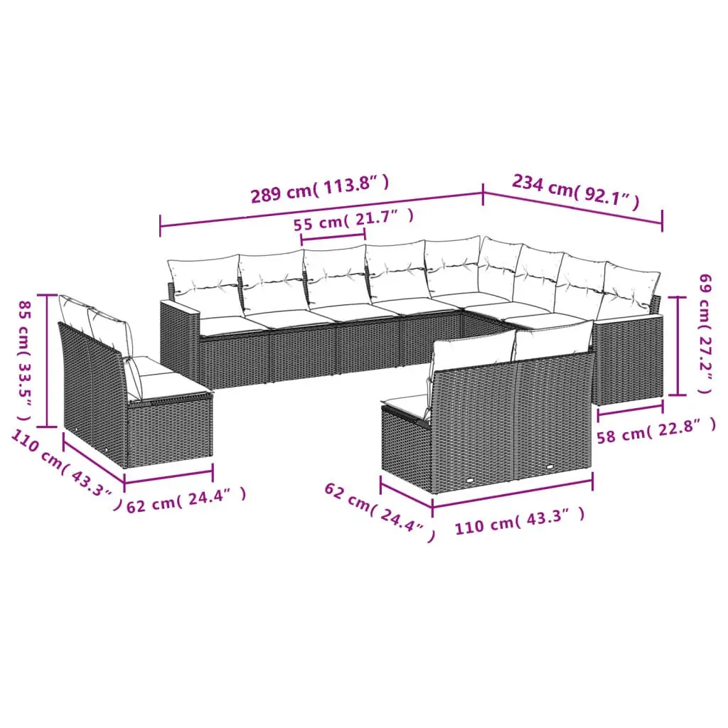 Garden Sofa Set 12 Piece Outdoor Furniture Patio Lounge Black Modular Seating