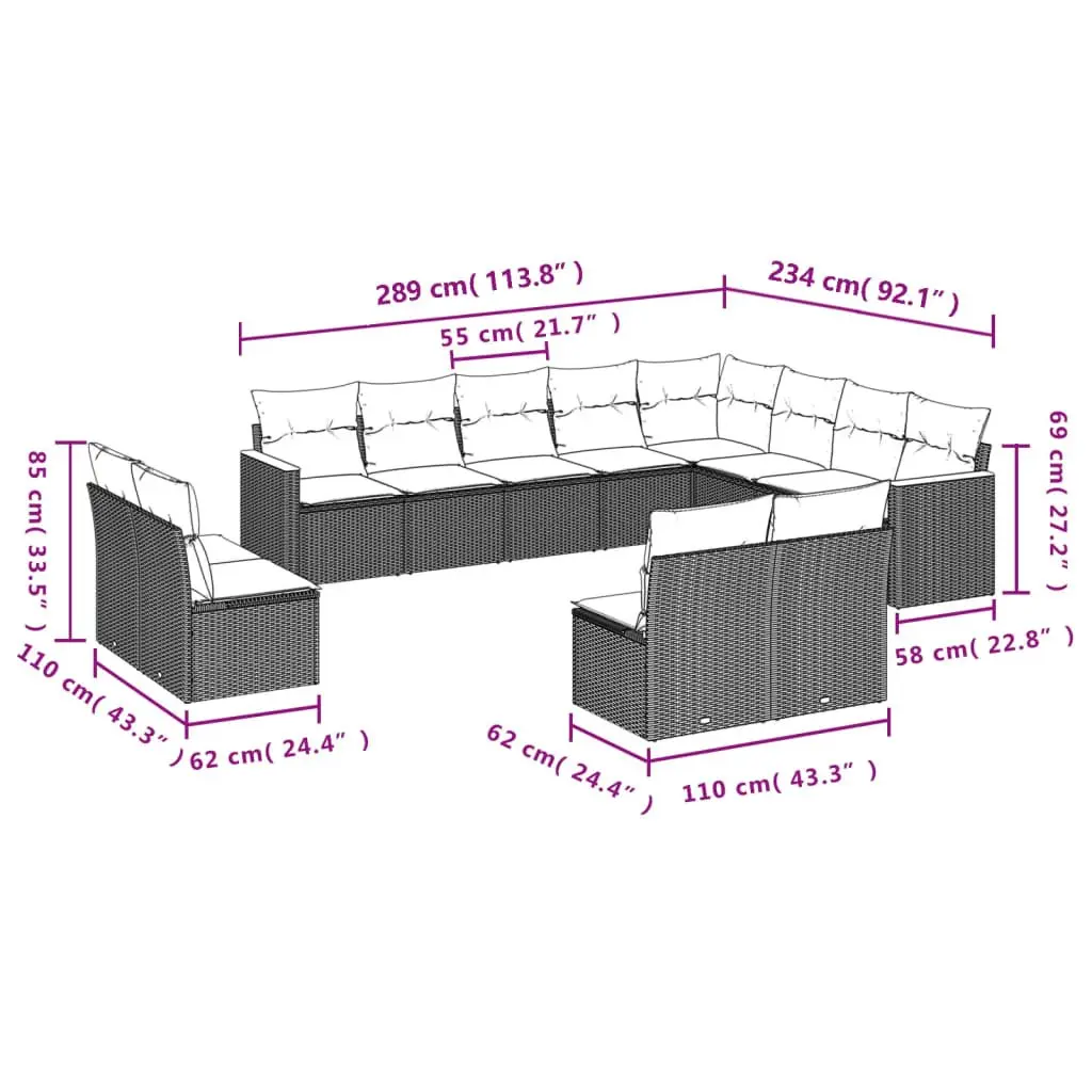 Garden Sofa Set 12 Piece Outdoor Furniture Patio Beige Modular Lounge Suite