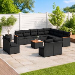 Garden Sofa Set 13 Piece Outdoor Furniture Black Poly Rattan Patio Lounge