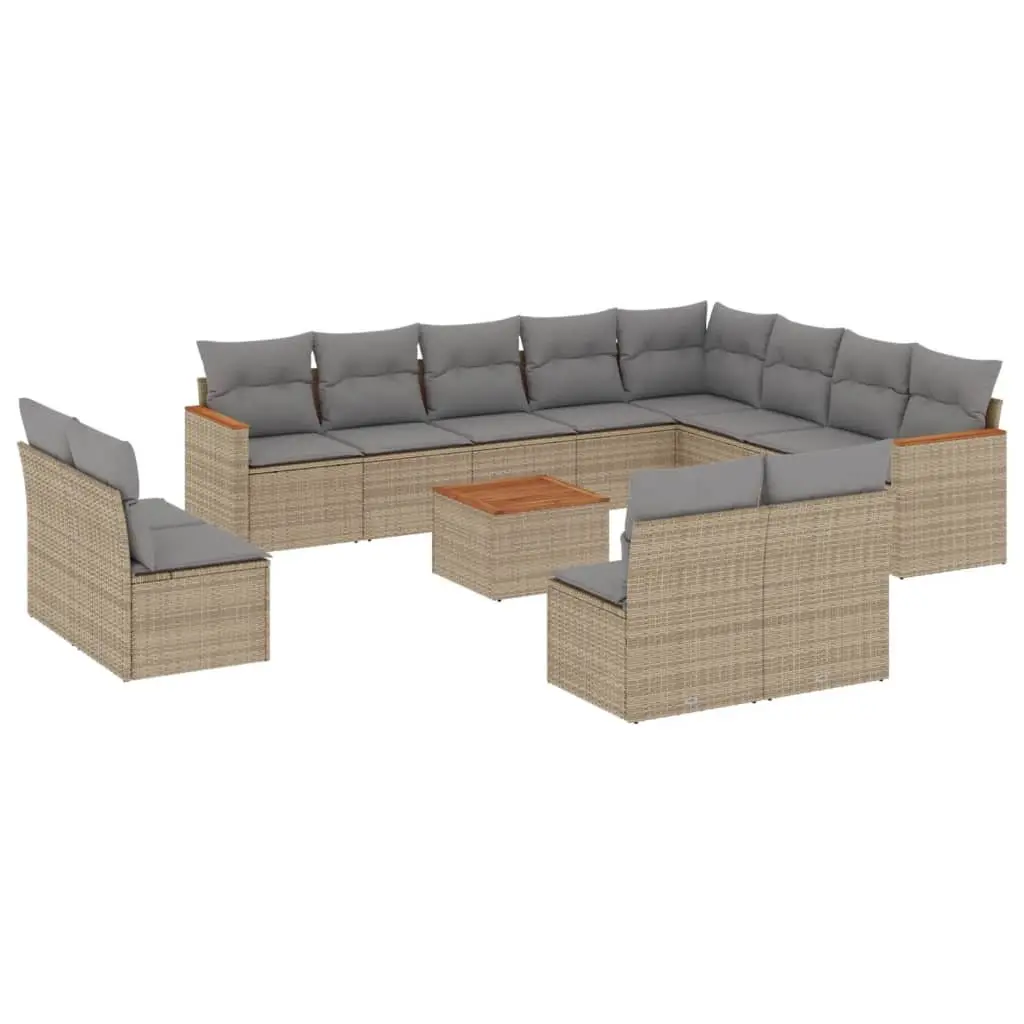 Garden Sofa Set 13 Piece Outdoor Furniture Beige Poly Rattan Modular Patio
