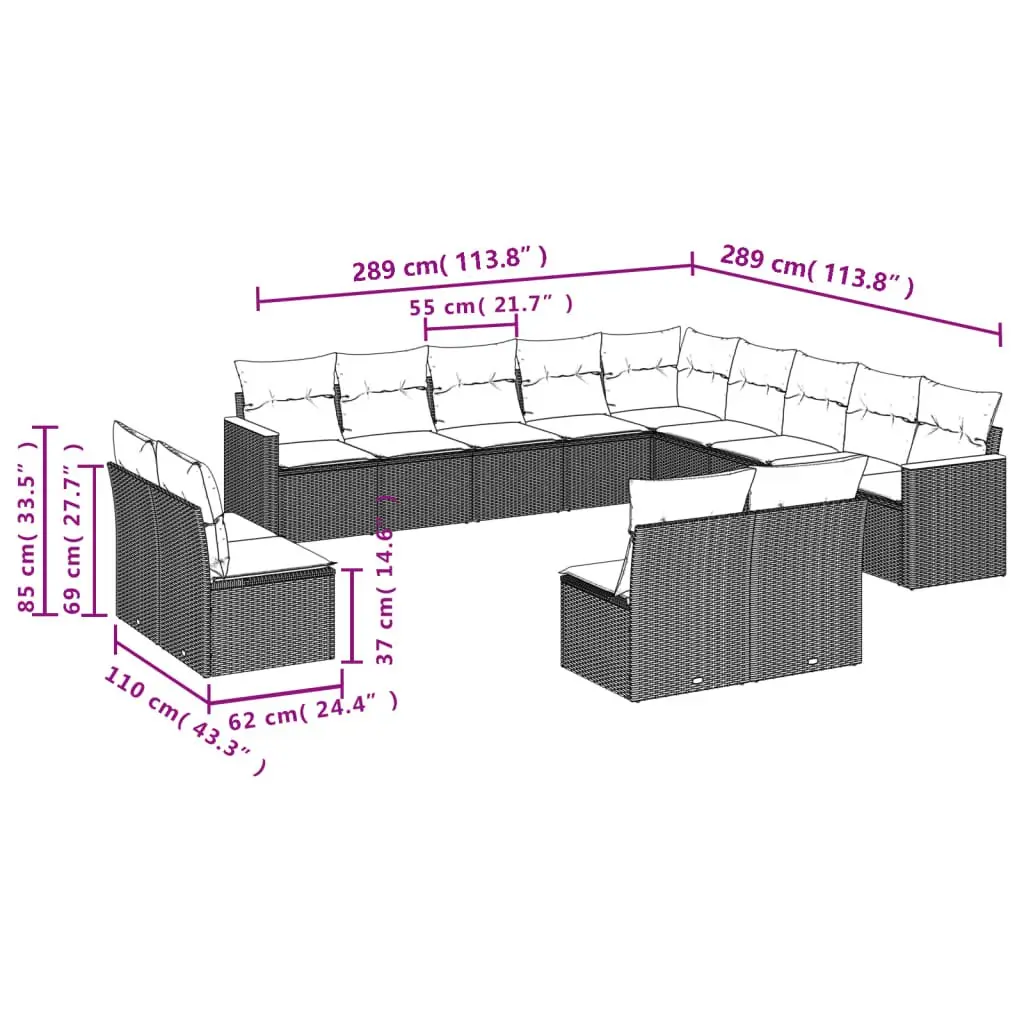 Garden Sofa Set 13 Piece Outdoor Furniture Patio Seating Grey with Cushions