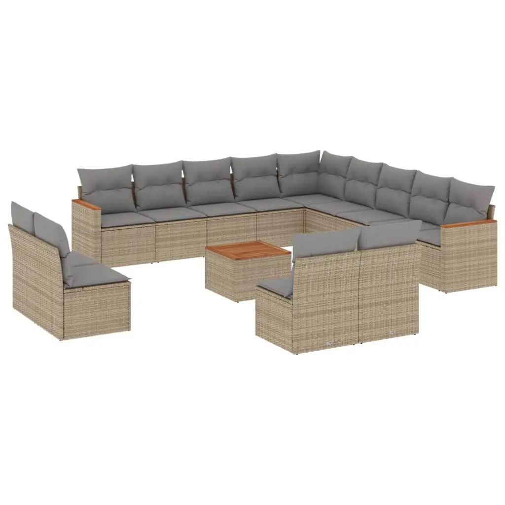 Garden Sofa Set 14 Piece Outdoor Furniture Patio Sectional with Cushions Beige