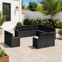 Garden Sofa Set 11 Piece Outdoor Furniture Patio Black Poly Rattan Modular