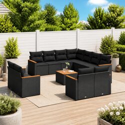 12 Piece Garden Sofa Set Outdoor Furniture Black Poly Rattan with Cushions Patio