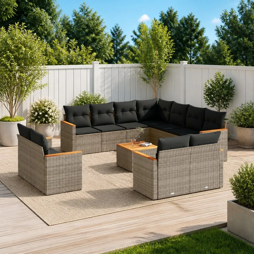 Outdoor Furniture Modular Garden Sofa Set 12 Piece Grey PE Rattan
