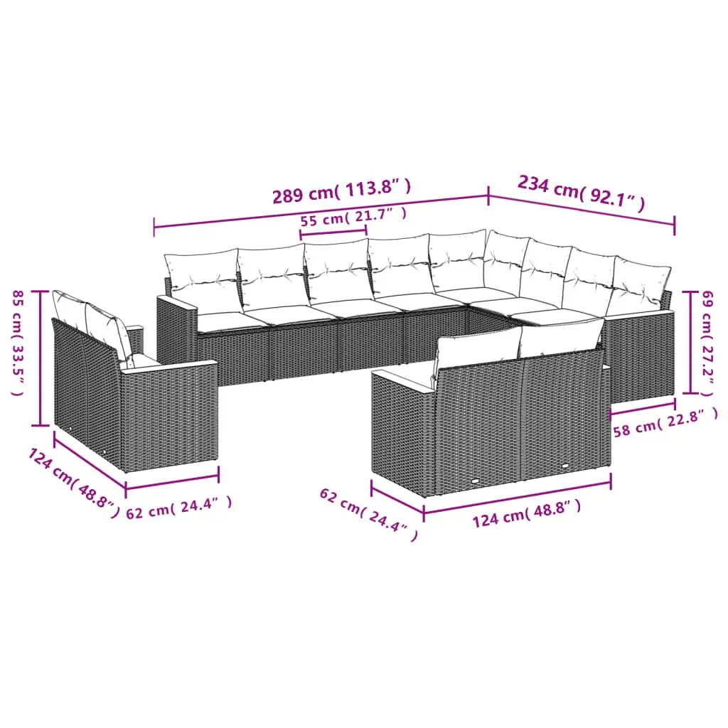 Garden Sofa Set 12 Piece Outdoor Furniture Patio Seating Grey with Cushions