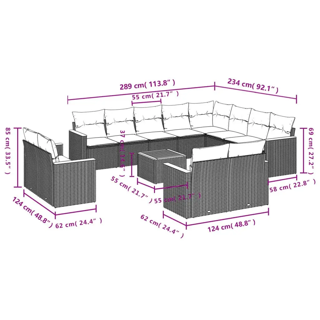 Garden Sofa Set 13 Piece Outdoor Furniture Grey Poly Rattan Patio Seating