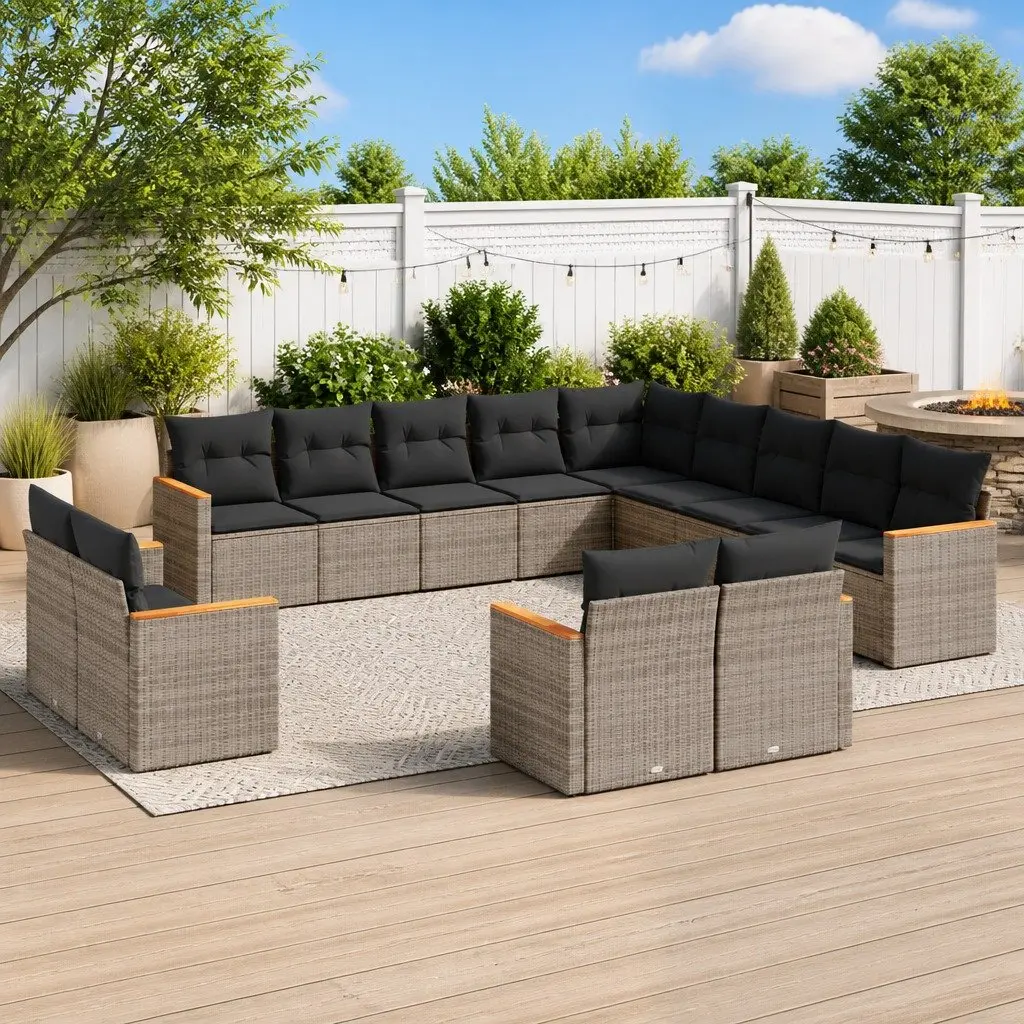 Garden Sofa Set 13 Piece Outdoor Furniture Grey Poly Rattan Patio Modular