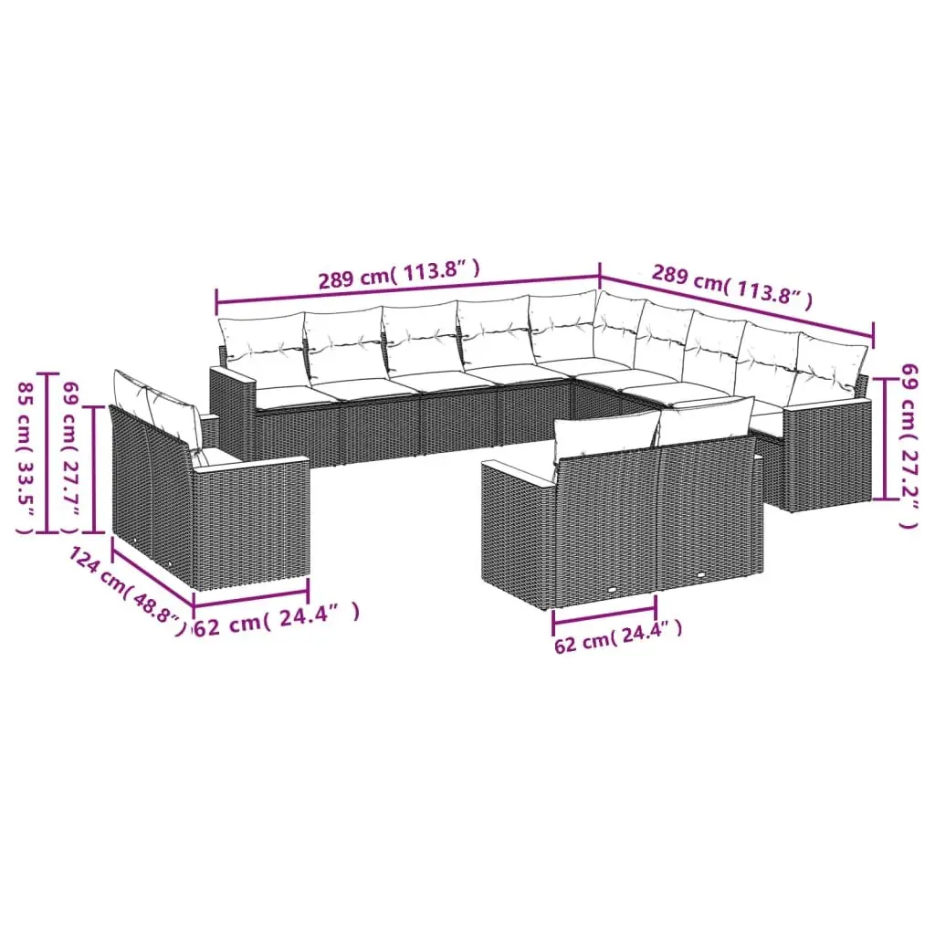 Garden Sofa Set 13 Piece Outdoor Furniture Grey Poly Rattan Patio Modular