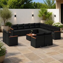 Garden Sofa Set 14 Piece Outdoor Furniture Patio Black Poly Rattan Modular