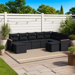 Friendly 9-Piece Black Patio Sofa Set