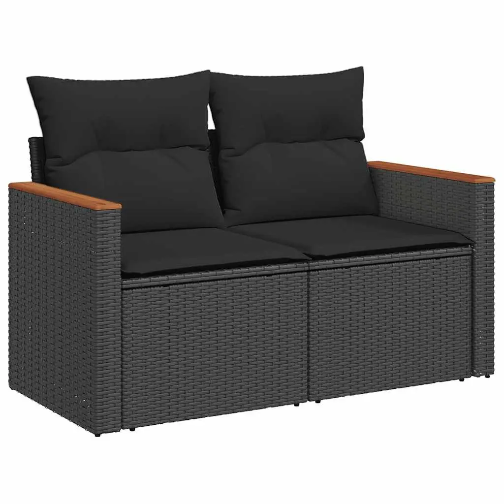 Outdoor Garden Sofa Set 9 Piece with Cushions Black Poly Rattan Patio Furniture
