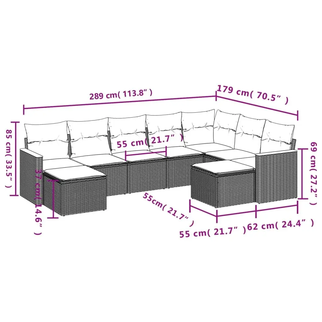 Garden Sofa Set 9 Piece Outdoor Furniture Patio Lounge with Cushions Black