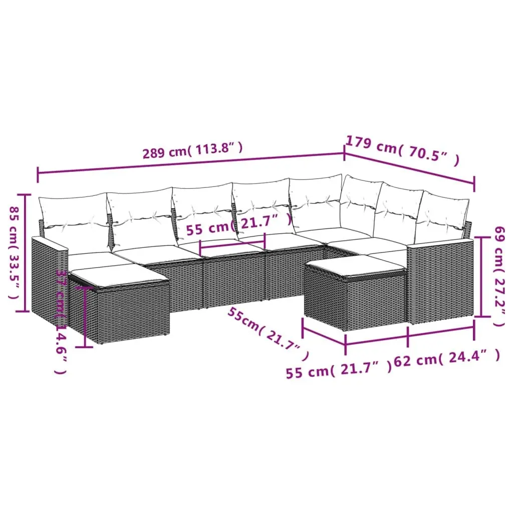 Garden Sofa Set 9 Piece Outdoor Furniture Patio Seating Grey with Cushions