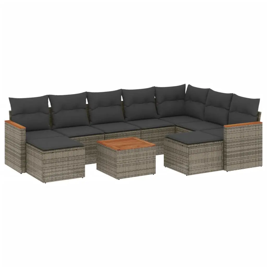 Garden Sofa Set 10 Piece Outdoor Furniture Grey Poly Rattan Patio Lounge Modular