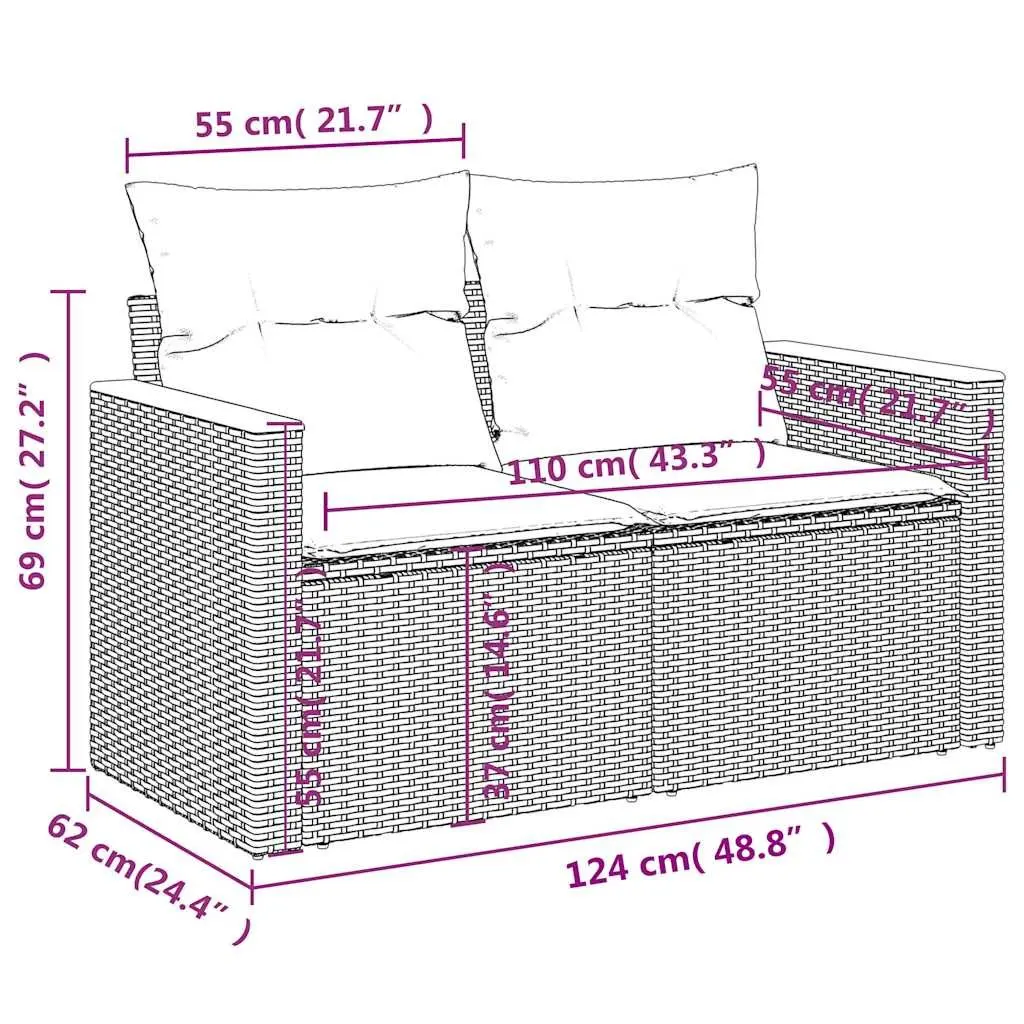 Garden Sofa Set 8 Piece Outdoor Furniture Modular Patio Seating with Cushions