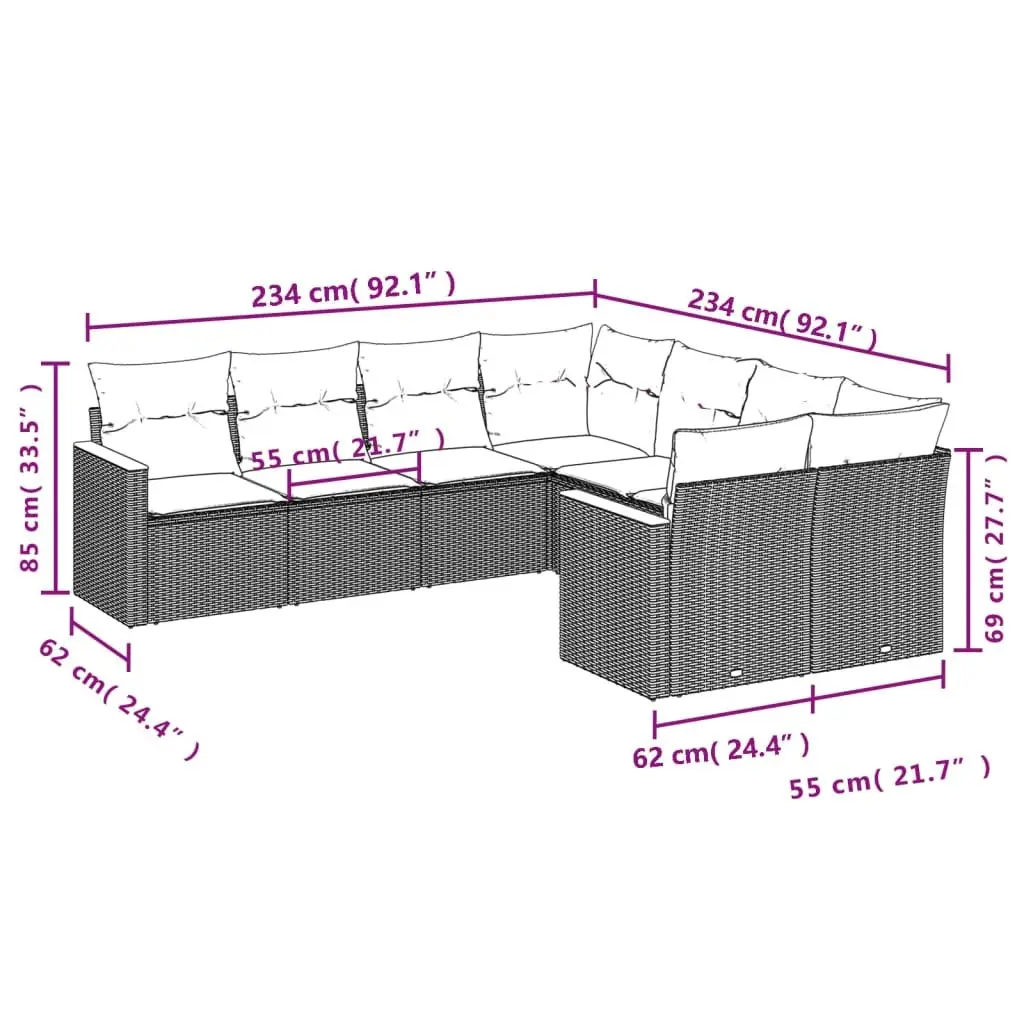 Modular 8 Piece Black Rattan Outdoor Patio Furniture Sofa Set