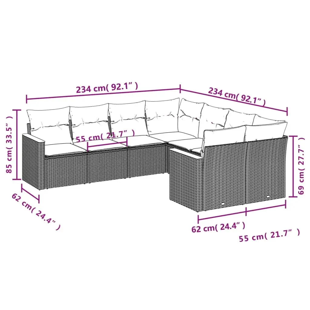 Garden Sofa Set 8 Piece Outdoor Furniture Patio Lounge Beige Rattan Cushions