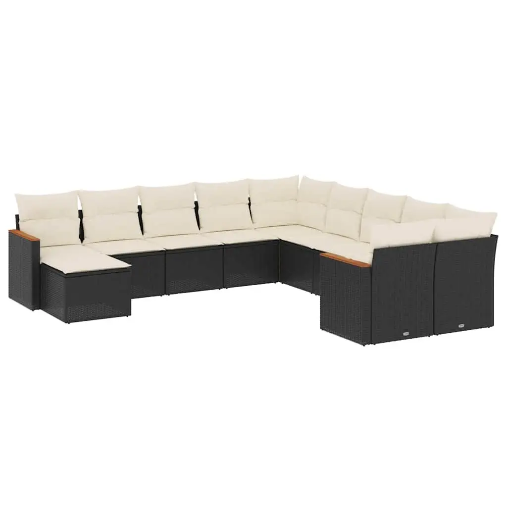 Garden Sofa Set 11 Piece Outdoor Patio Furniture Modular Rattan Black Cushions
