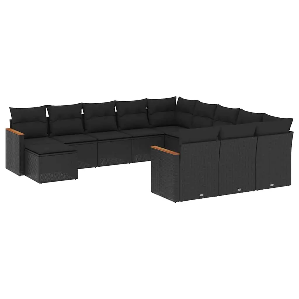 Garden Sofa Set 12 Piece Outdoor Furniture Patio Black Poly Rattan Modular