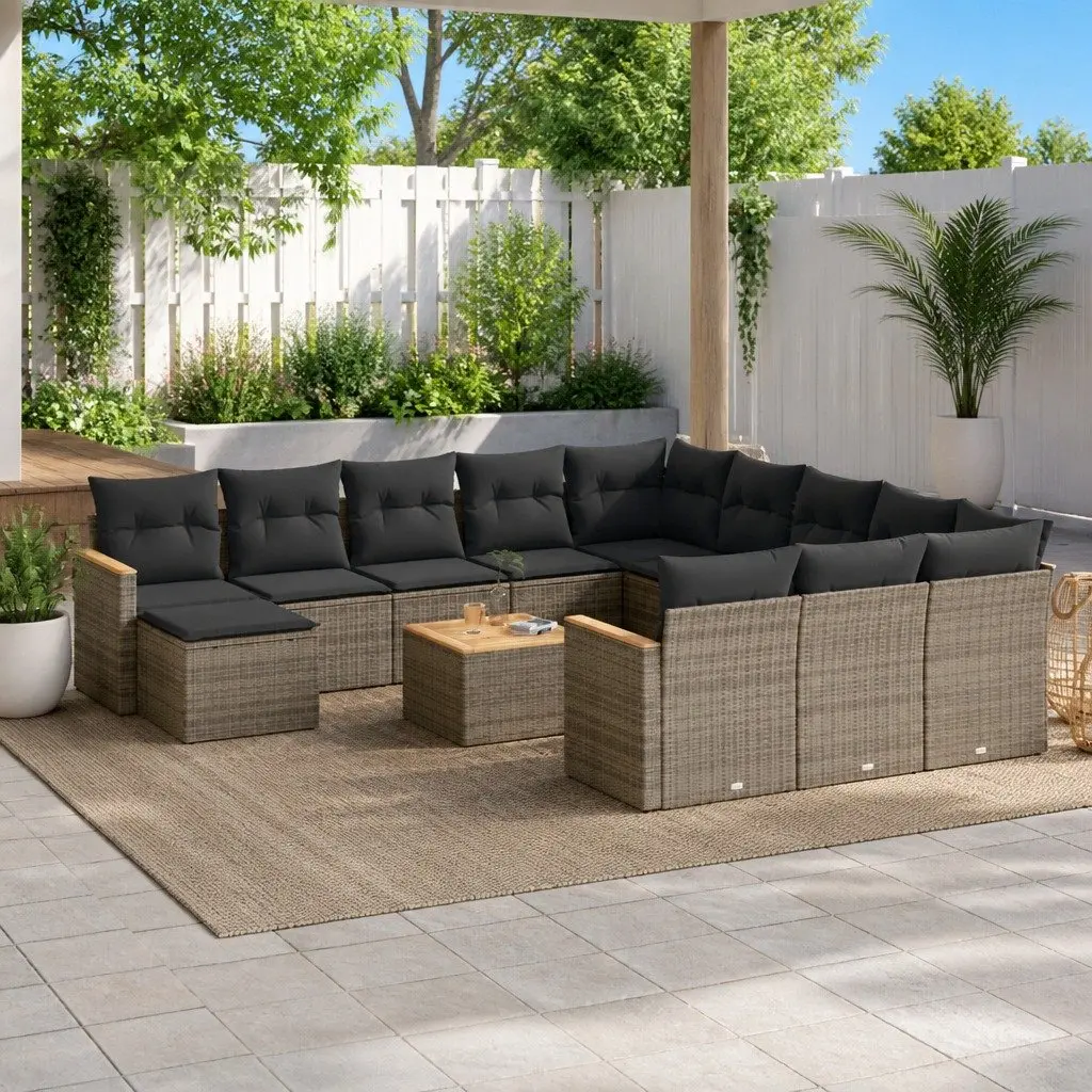 13 Piece Modular Garden Sofa Set Grey Weather-Resistant Poly Rattan Outdoor Furniture
