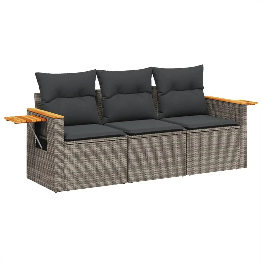 3 Piece Garden Sofa Set Grey Poly Rattan Outdoor Furniture with Cushions Side