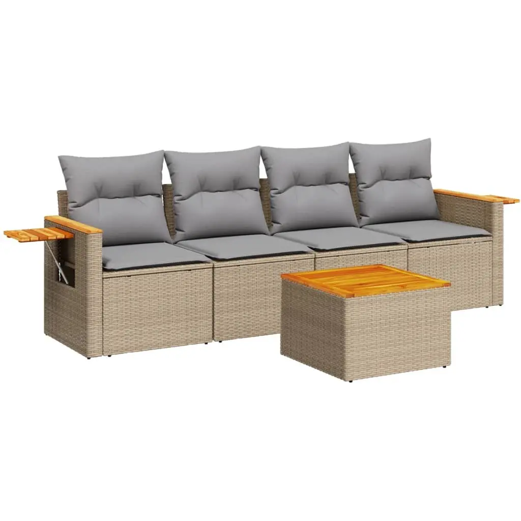 Outdoor Garden Sofa Set 5 Piece Patio Furniture Beige Poly Rattan with Cushions