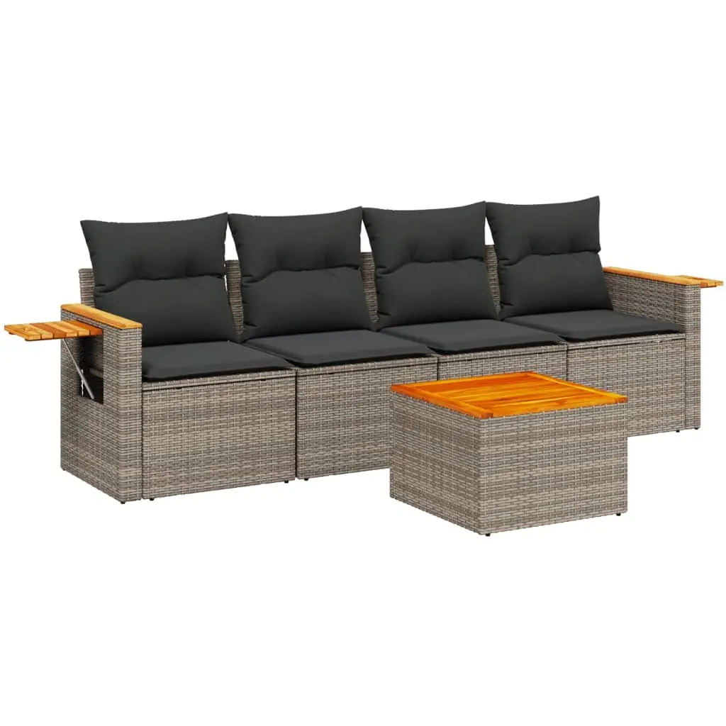 Garden Sofa Set 5 Piece Grey Outdoor Furniture with Cushions Patio Sectional