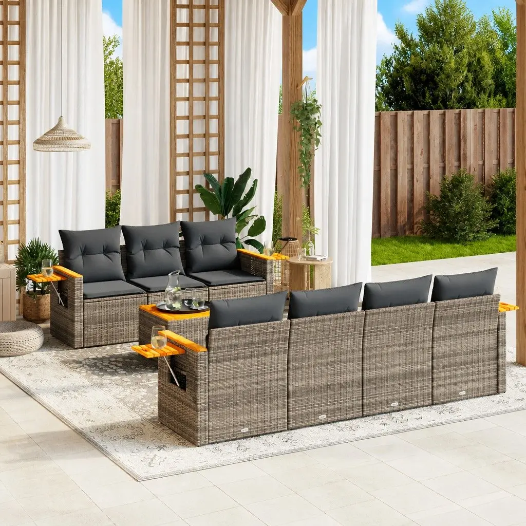 8 Piece Garden Sofa Set Modular Outdoor Furniture Grey with Removable Cushions